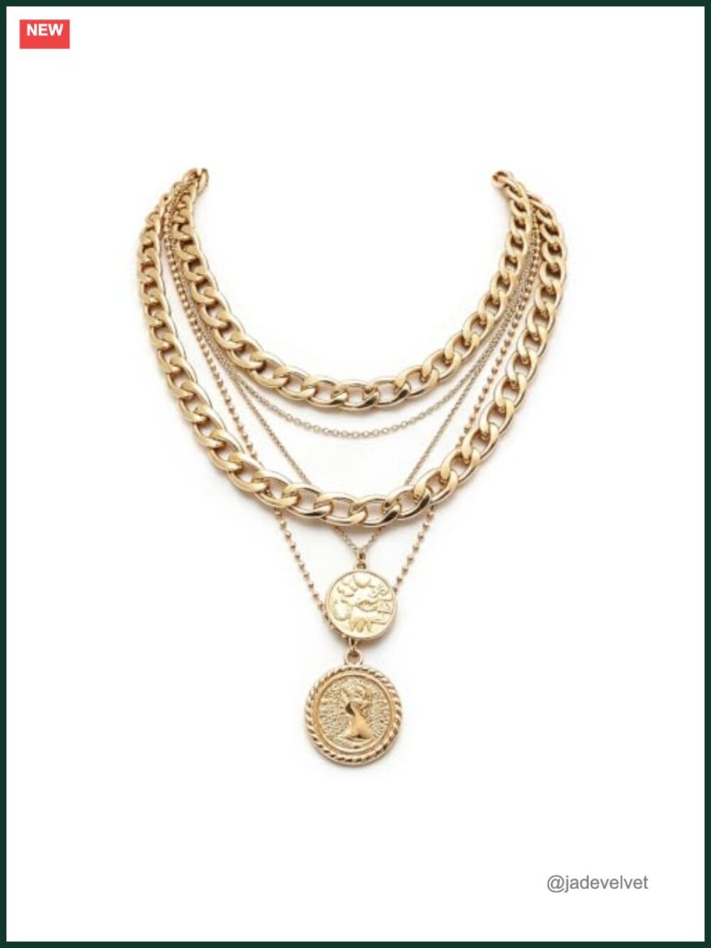 Gold Plated Multi-Layer Chain Necklace with Pirate Coin Pendants